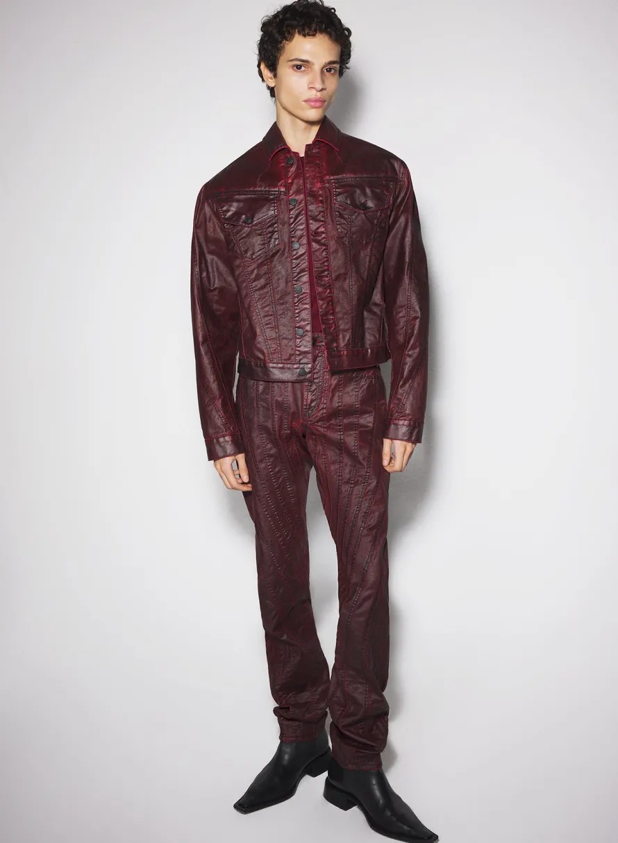 Women MUGLER burgundy waxed denim jacket