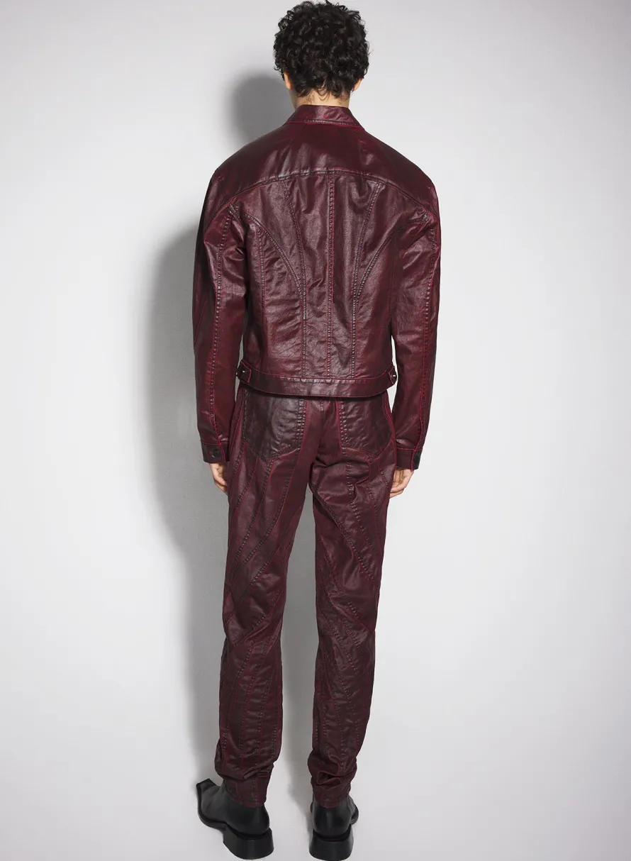 Women MUGLER burgundy waxed denim jacket