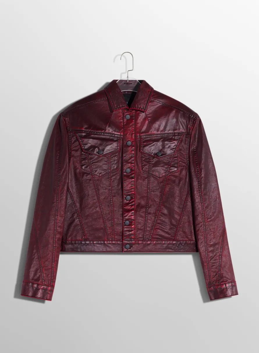 Women MUGLER burgundy waxed denim jacket