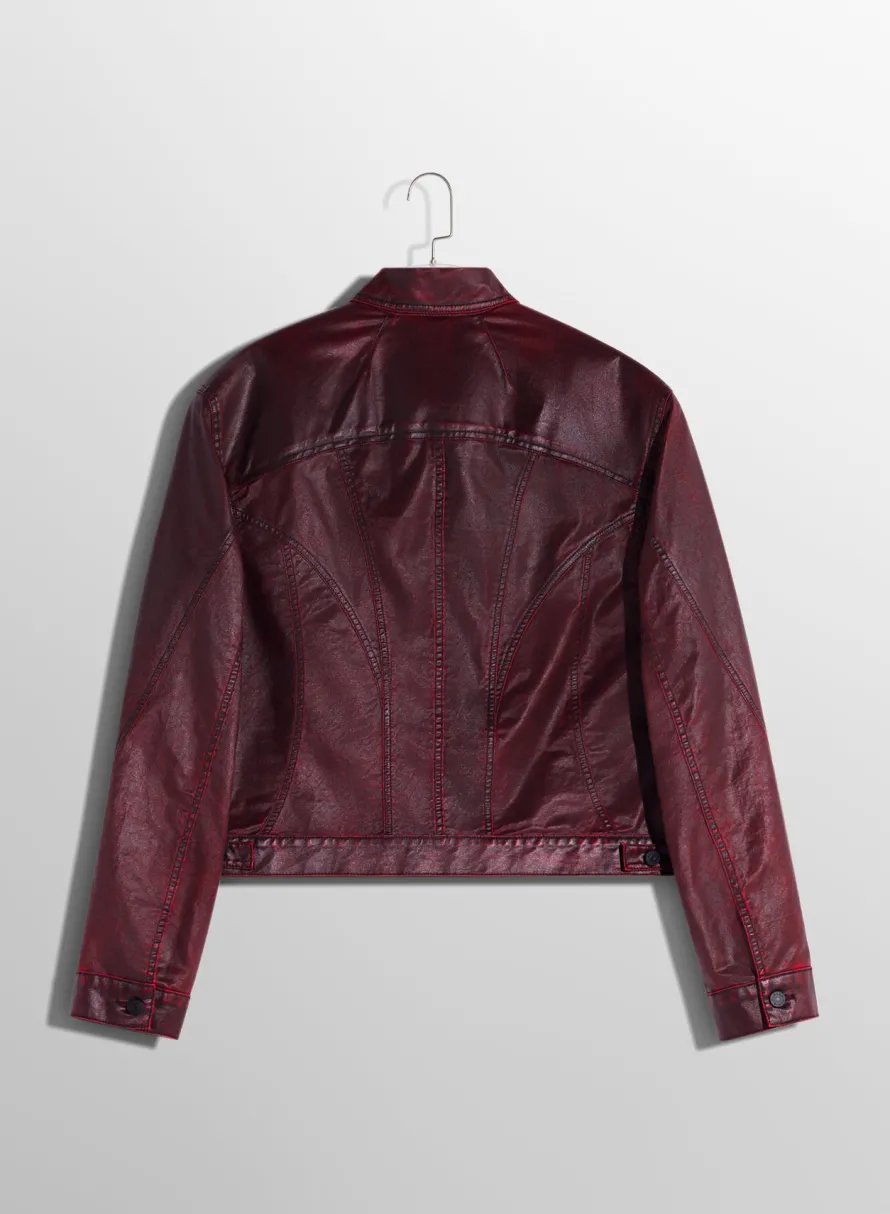 Women MUGLER burgundy waxed denim jacket