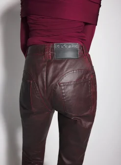 Women MUGLER burgundy waxed denim pants