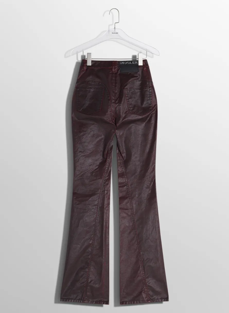 Women MUGLER burgundy waxed denim pants