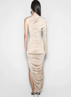 Women MUGLER champagne asymmetrical pierced ruched dress