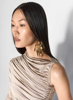 Women MUGLER champagne asymmetrical pierced ruched dress