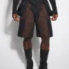 Women MUGLER chocolate technical fabric cargo shorts