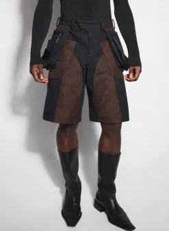 Women MUGLER chocolate technical fabric cargo shorts