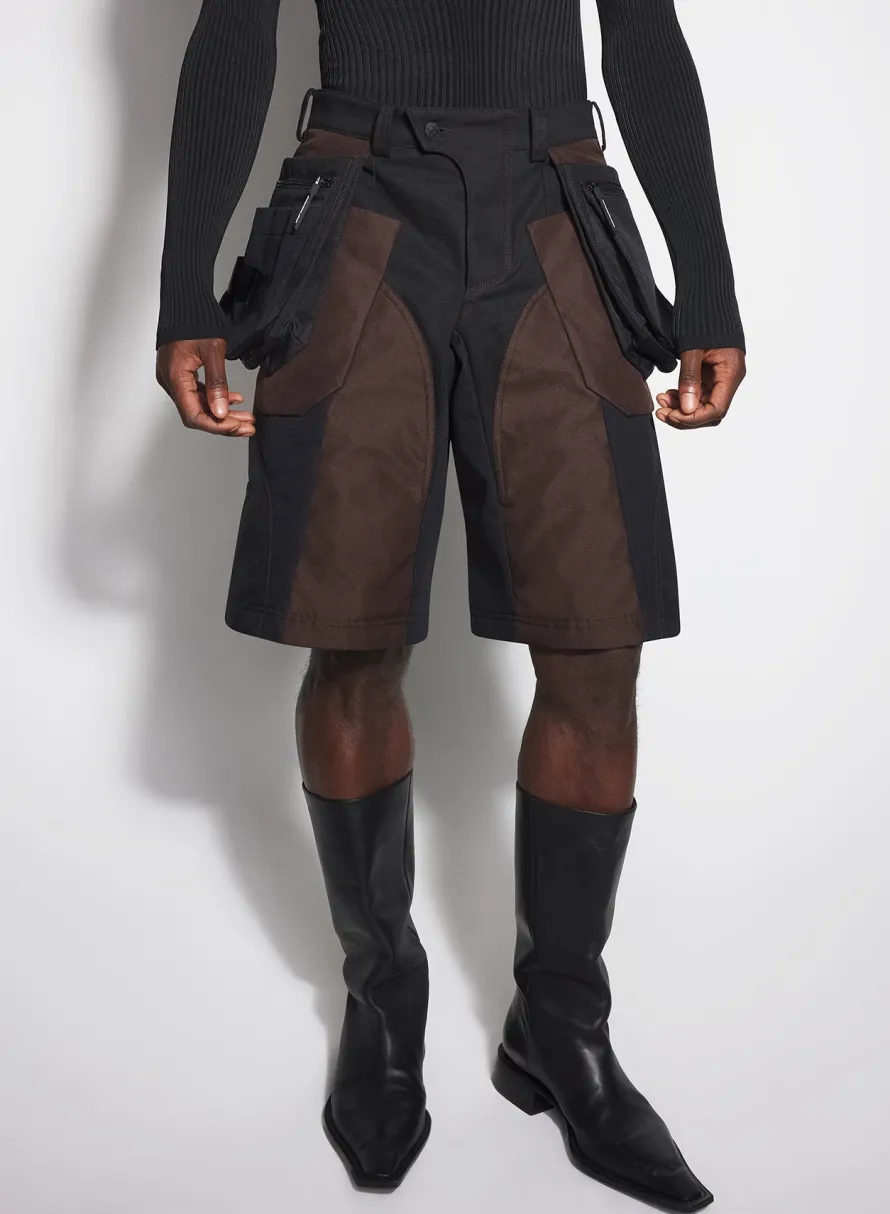 Women MUGLER chocolate technical fabric cargo shorts