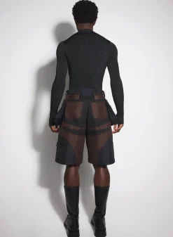 Women MUGLER chocolate technical fabric cargo shorts