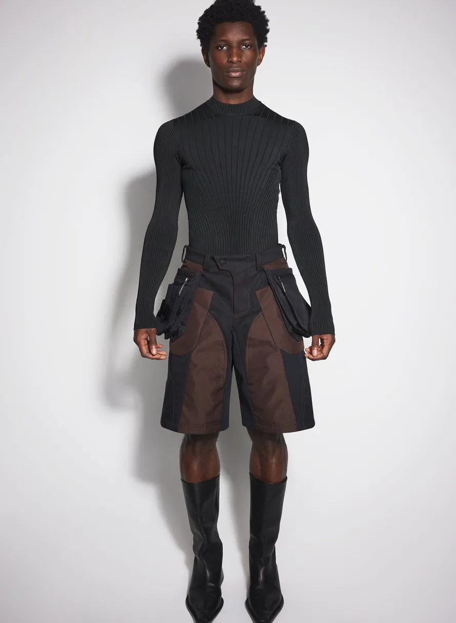 Women MUGLER chocolate technical fabric cargo shorts