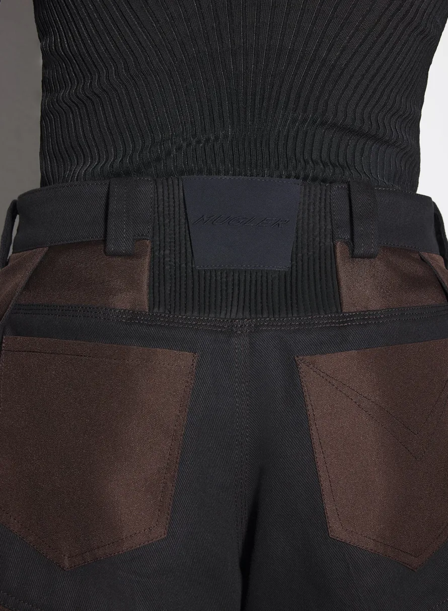 Women MUGLER chocolate technical fabric cargo shorts