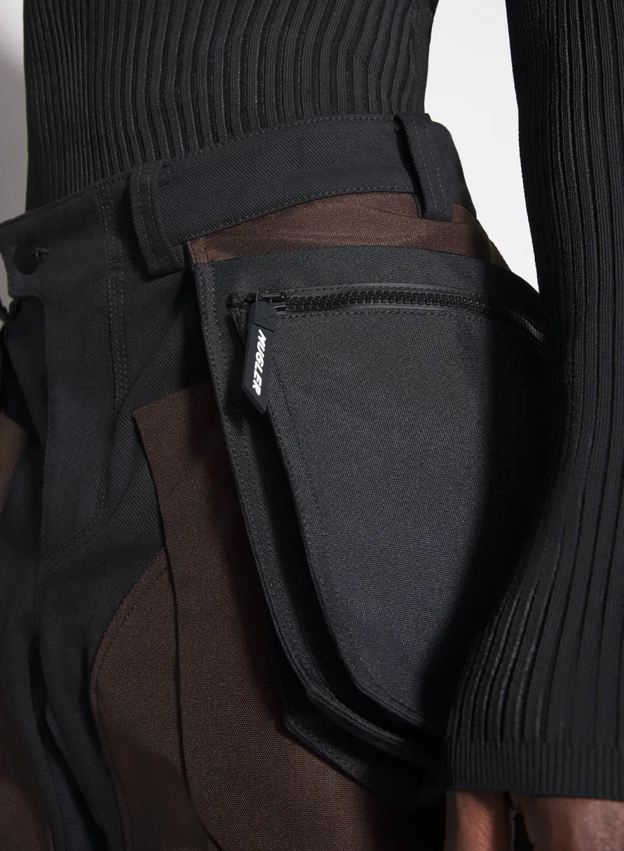 Women MUGLER chocolate technical fabric cargo shorts