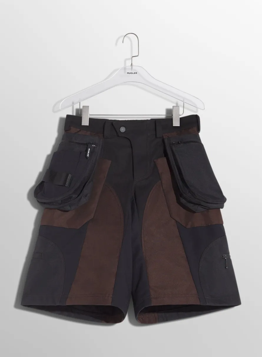 Women MUGLER chocolate technical fabric cargo shorts