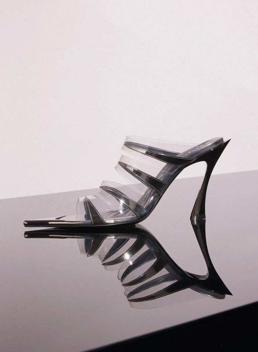 MUGLER chrome leather fang 95 spike sandals
