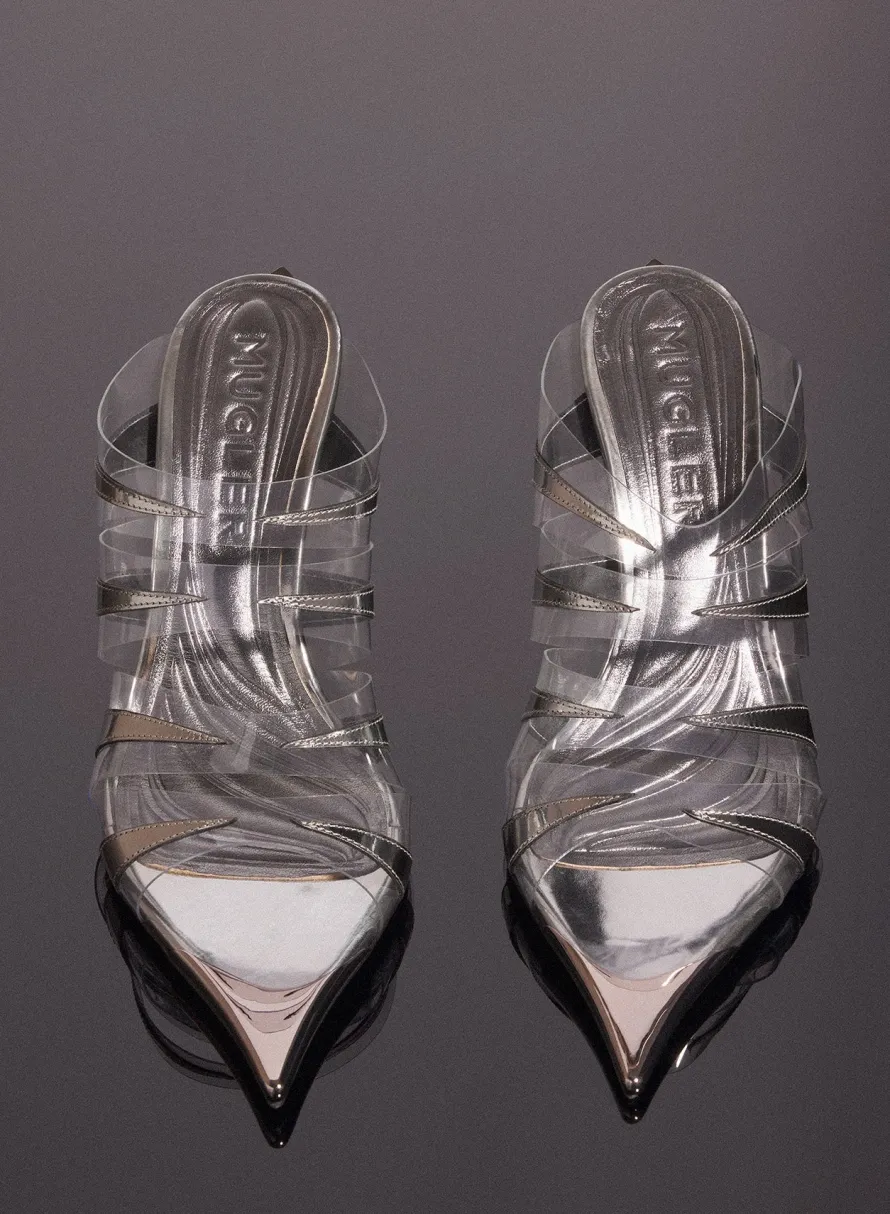 MUGLER chrome leather fang 95 spike sandals