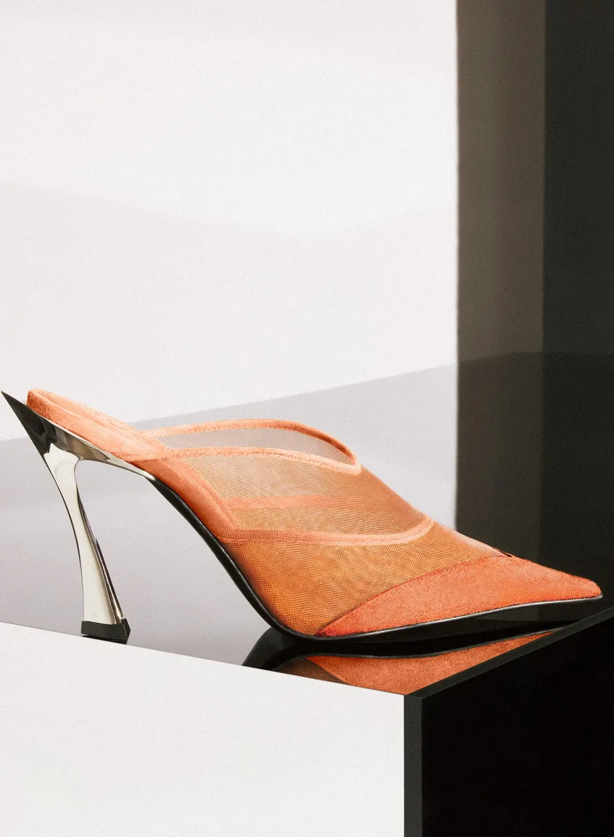 MUGLER Cinnamon mesh Fang 95 mules