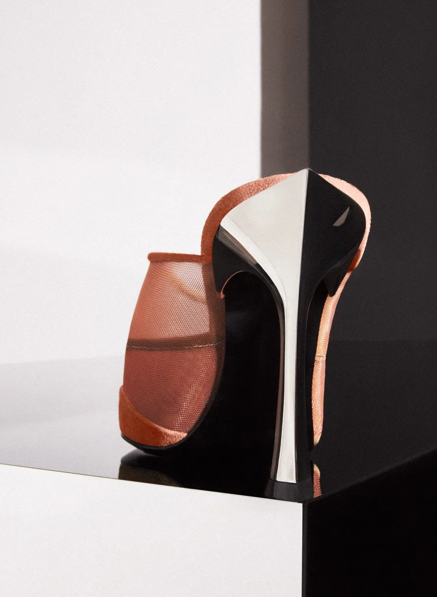 MUGLER Cinnamon mesh Fang 95 mules