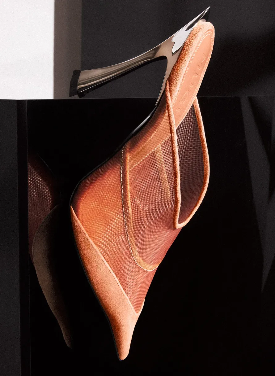 MUGLER Cinnamon mesh Fang 95 mules