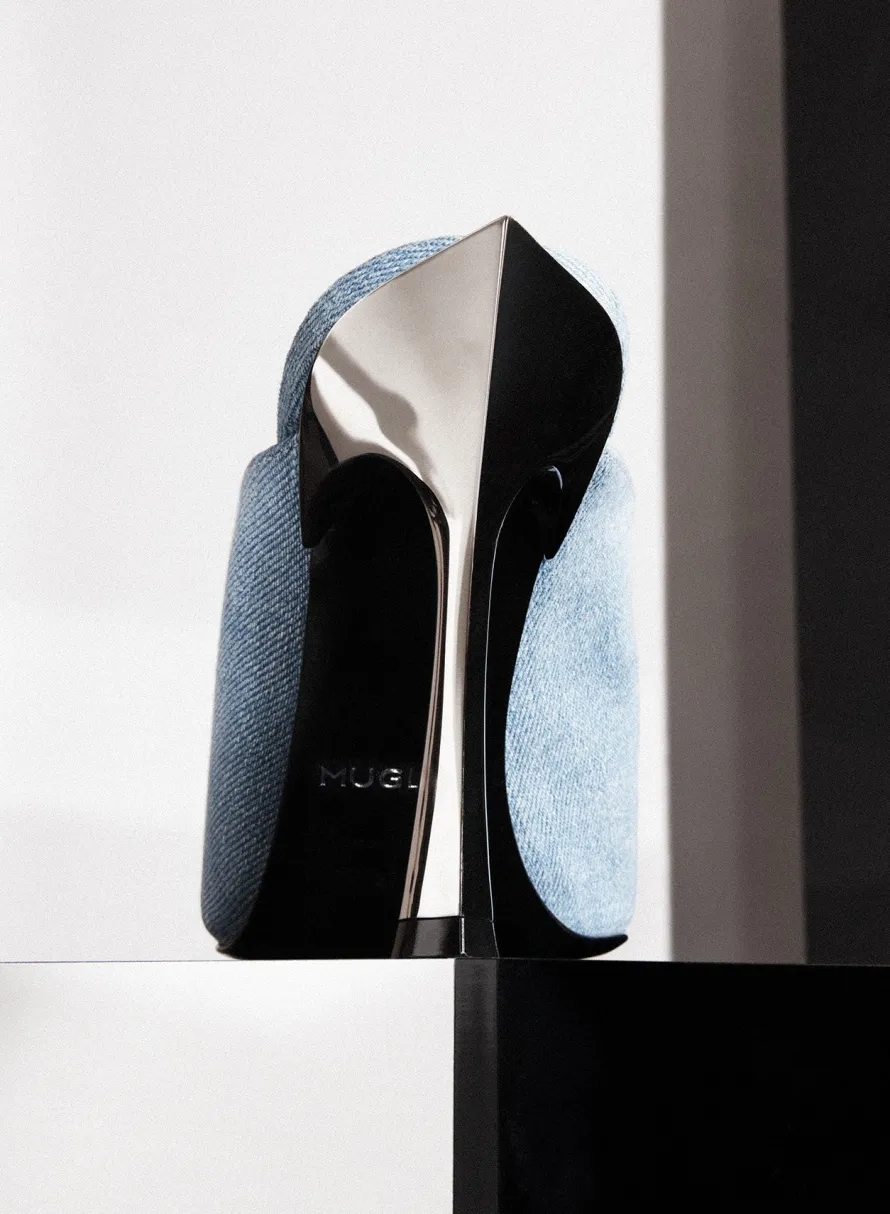 MUGLER Denim Fang 95 mules