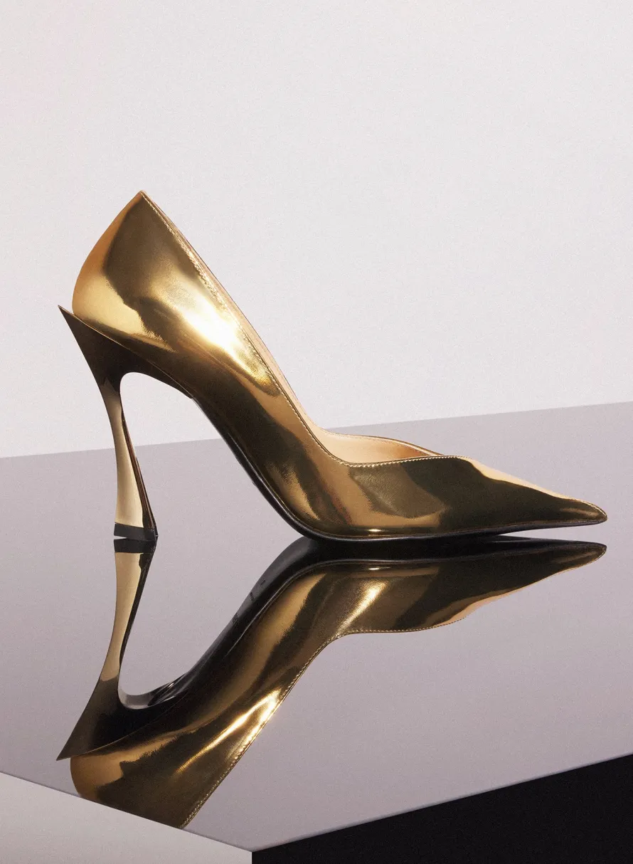 MUGLER gold metalic classic fang 95 pump