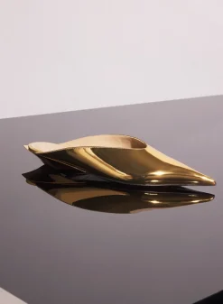 MUGLER gold metalic leather fang flat mules