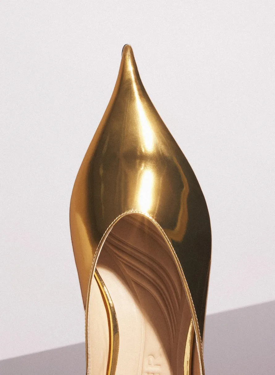 MUGLER gold metalic leather fang flat mules