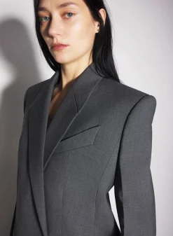 Women MUGLER grey single-breasted wool coat