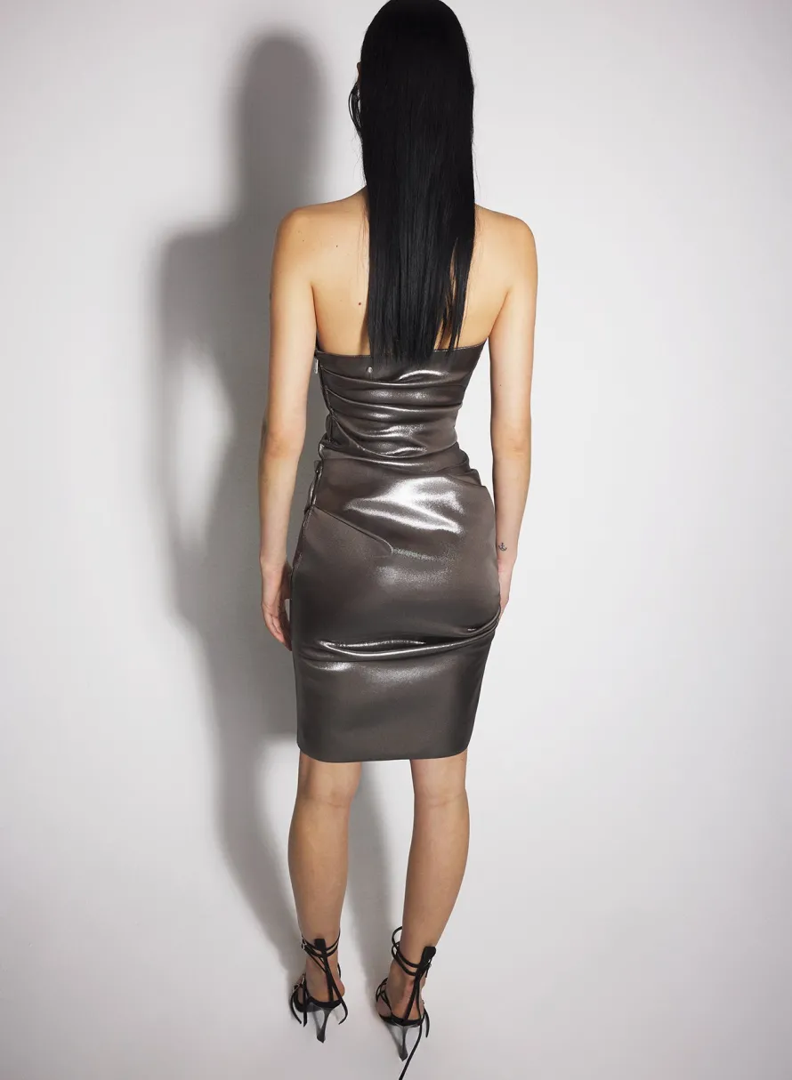 Women MUGLER gunmetal bustier ruched dress