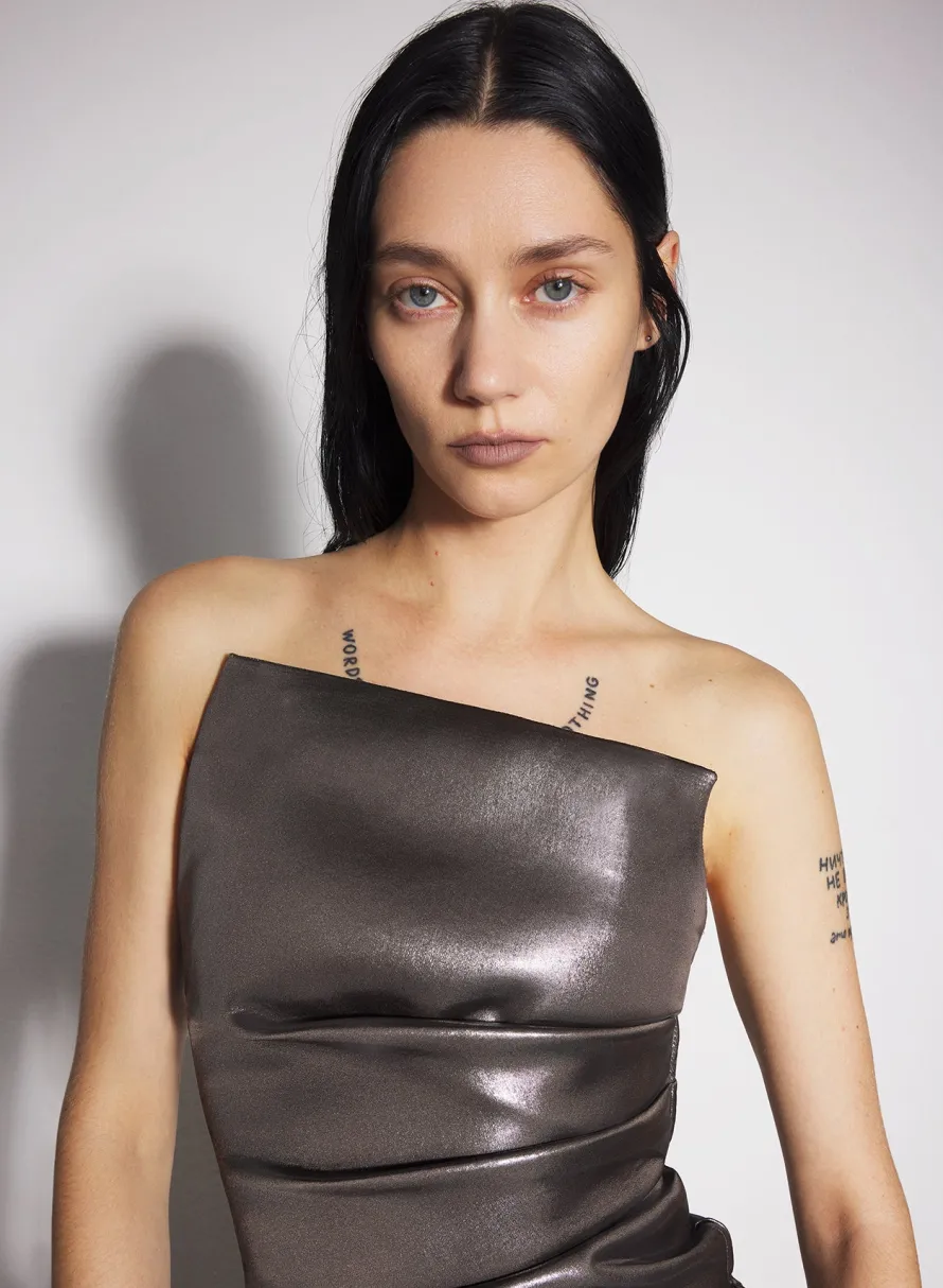 Women MUGLER gunmetal bustier ruched dress