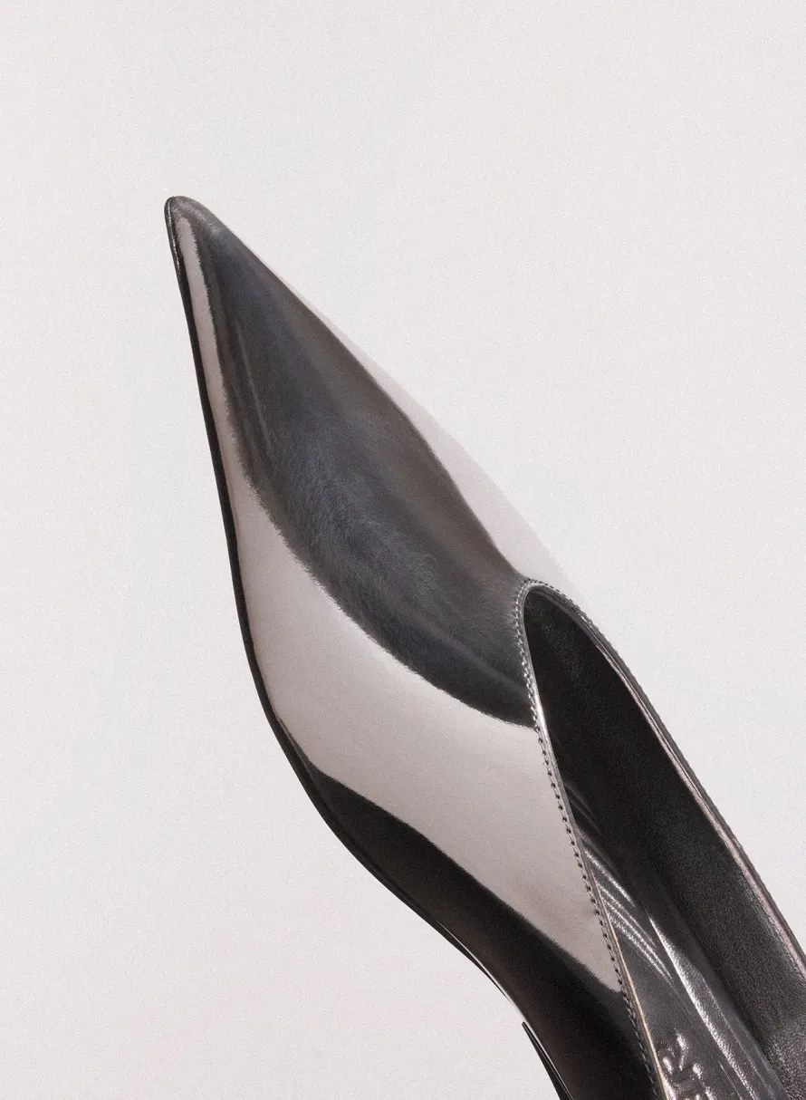 MUGLER gunmetal leather fang flat mules