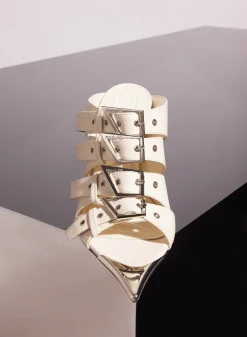 MUGLER ivory shiny leather buckled fang 95 sandals