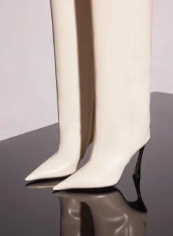 MUGLER ivory shiny leather fang 95 boots