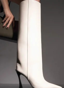MUGLER ivory shiny leather fang 95 boots