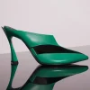 MUGLER jade green leather fang 95 cut-out mule