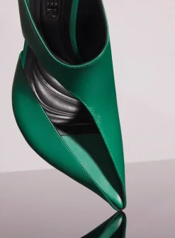 MUGLER jade green leather fang 95 cut-out mule