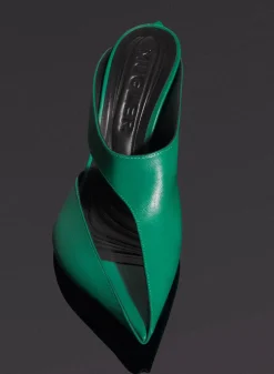 MUGLER jade green leather fang 95 cut-out mule