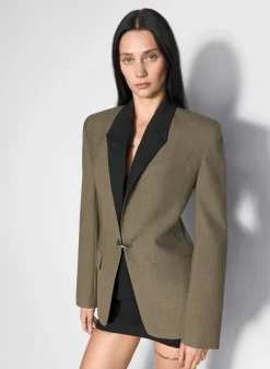 Women MUGLER khaki and black pierced tailored jacket