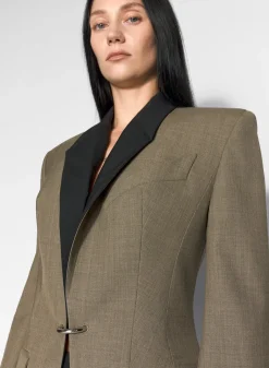 Women MUGLER khaki and black pierced tailored jacket
