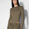 Women MUGLER khaki shoulder logo bodysuit