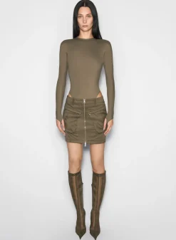 Women MUGLER khaki shoulder logo bodysuit