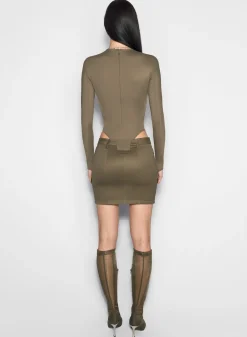 Women MUGLER khaki shoulder logo bodysuit