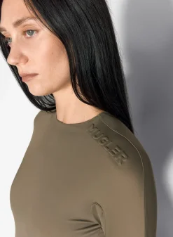 Women MUGLER khaki shoulder logo bodysuit