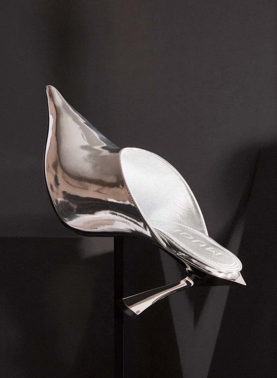 MUGLER Metallic leather Fang 95 mules