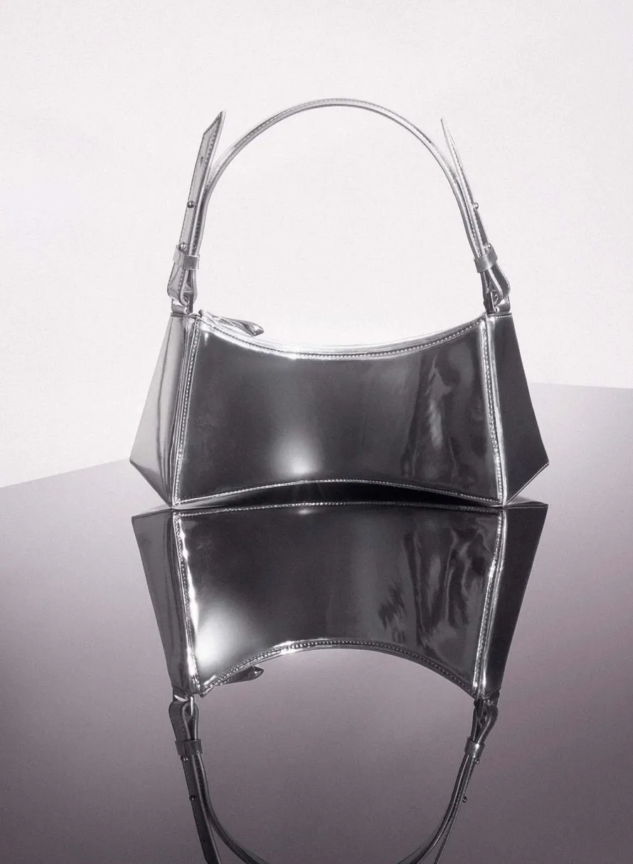 MUGLER metallic silver zenith bag