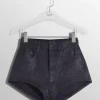 Women MUGLER midnight blue bi-material denim shorts