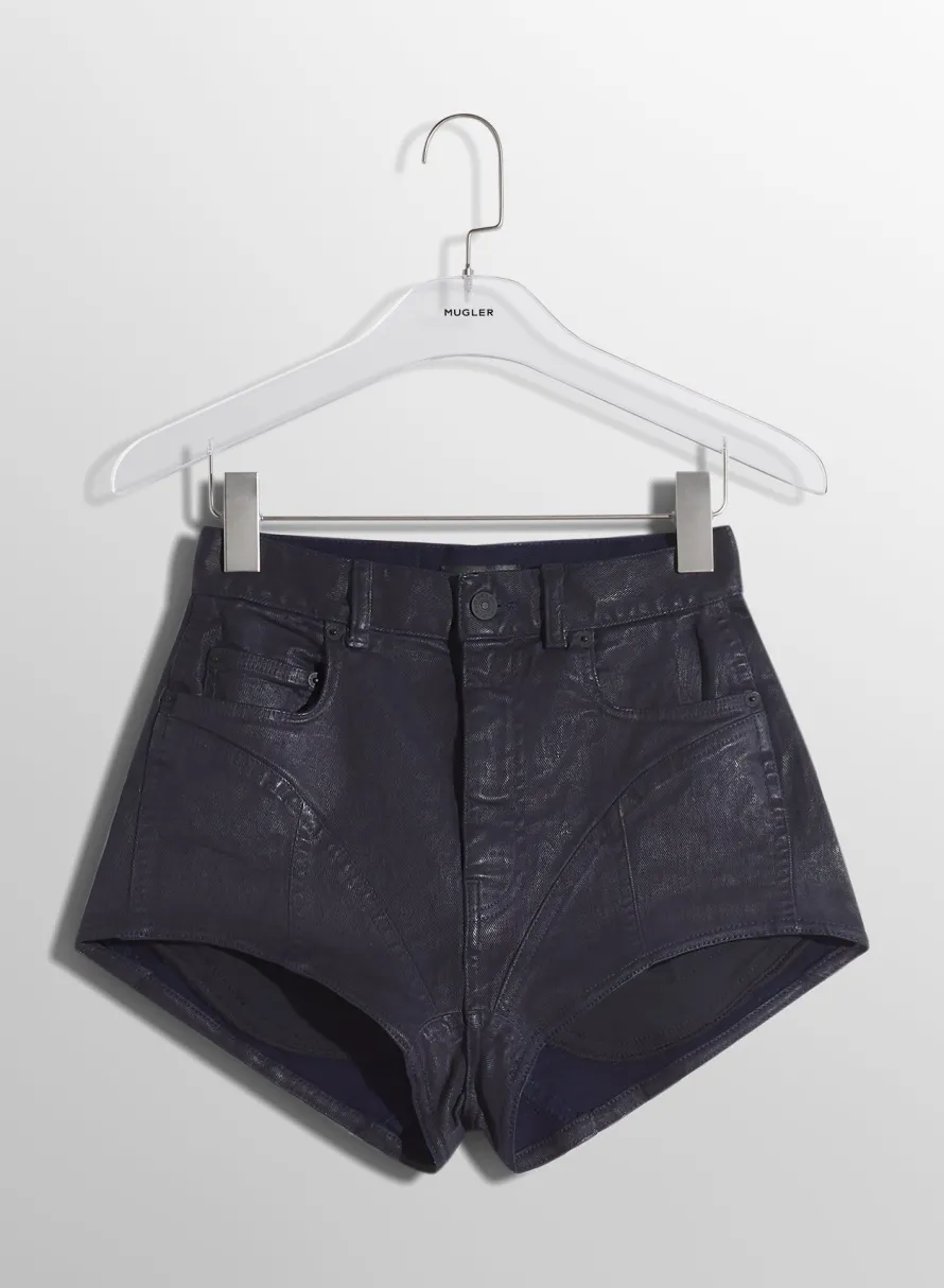 Women MUGLER midnight blue bi-material denim shorts