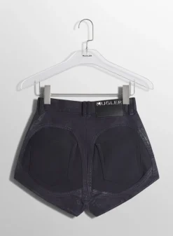 Women MUGLER midnight blue bi-material denim shorts