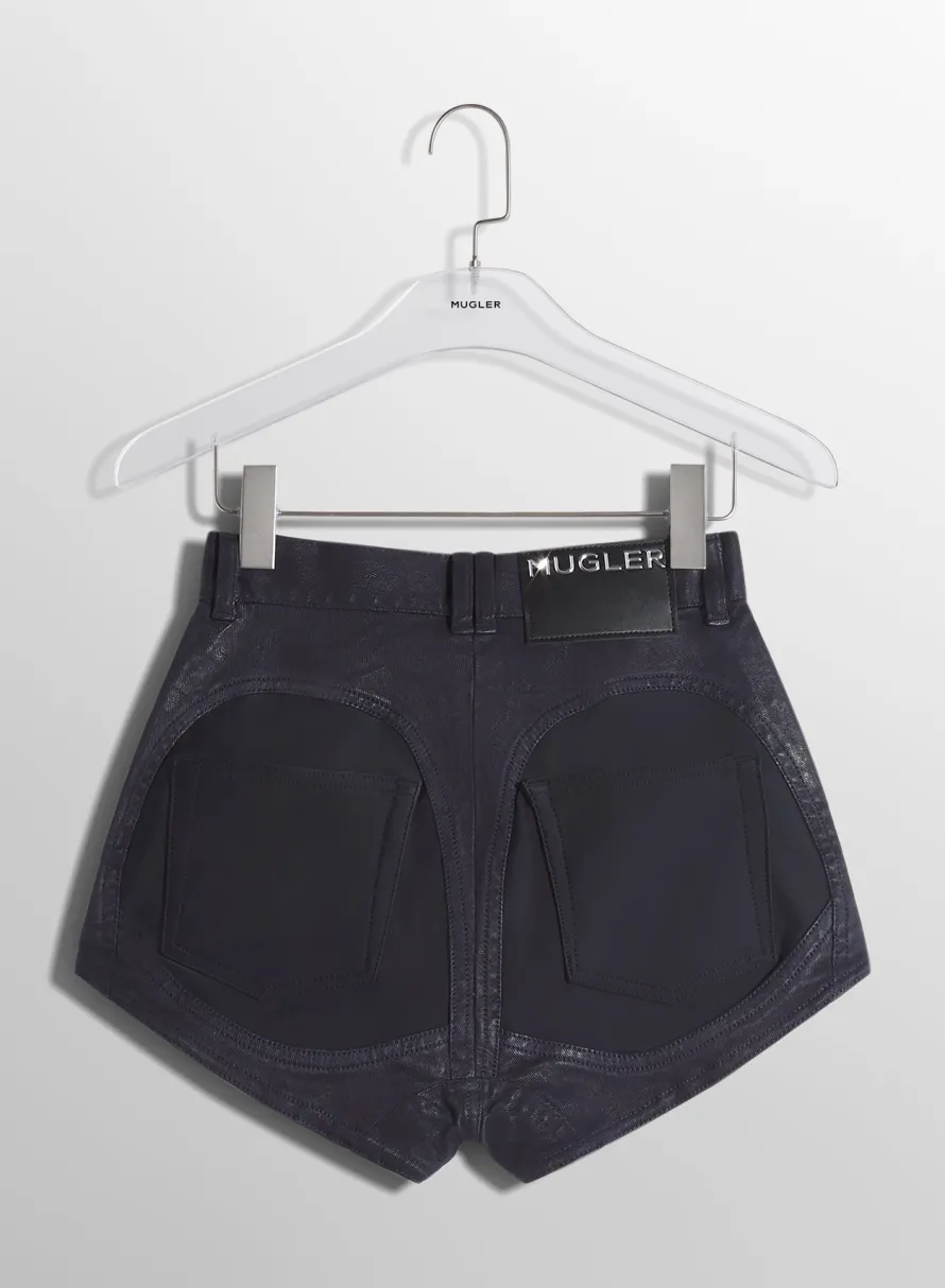 Women MUGLER midnight blue bi-material denim shorts