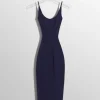 Women MUGLER midnight blue sculpting knit dress