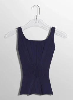 Women MUGLER midnight blue sculpting knit tank top