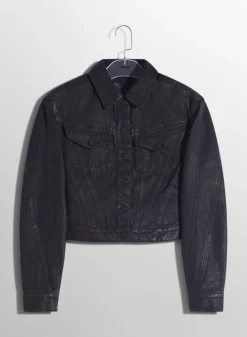 Women MUGLER midnight blue waxed denim jacket